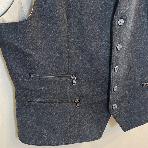 John Varvatos luxury cashmere wool suit VEST buttoned 3 zip pockets concrete 44R - Picture 4 of 14